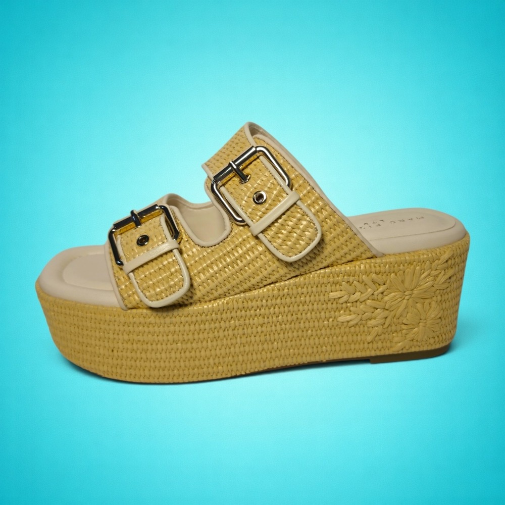 New Marc Fisher LTD Poppy Raffia Platform Sandals, Light Natural Tan, Slide 10M